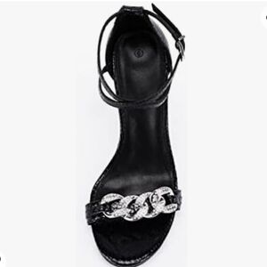 Coutgo Ankle Buckle Cross Strap Stiletto Sandals with Metal Chain Black Size 11